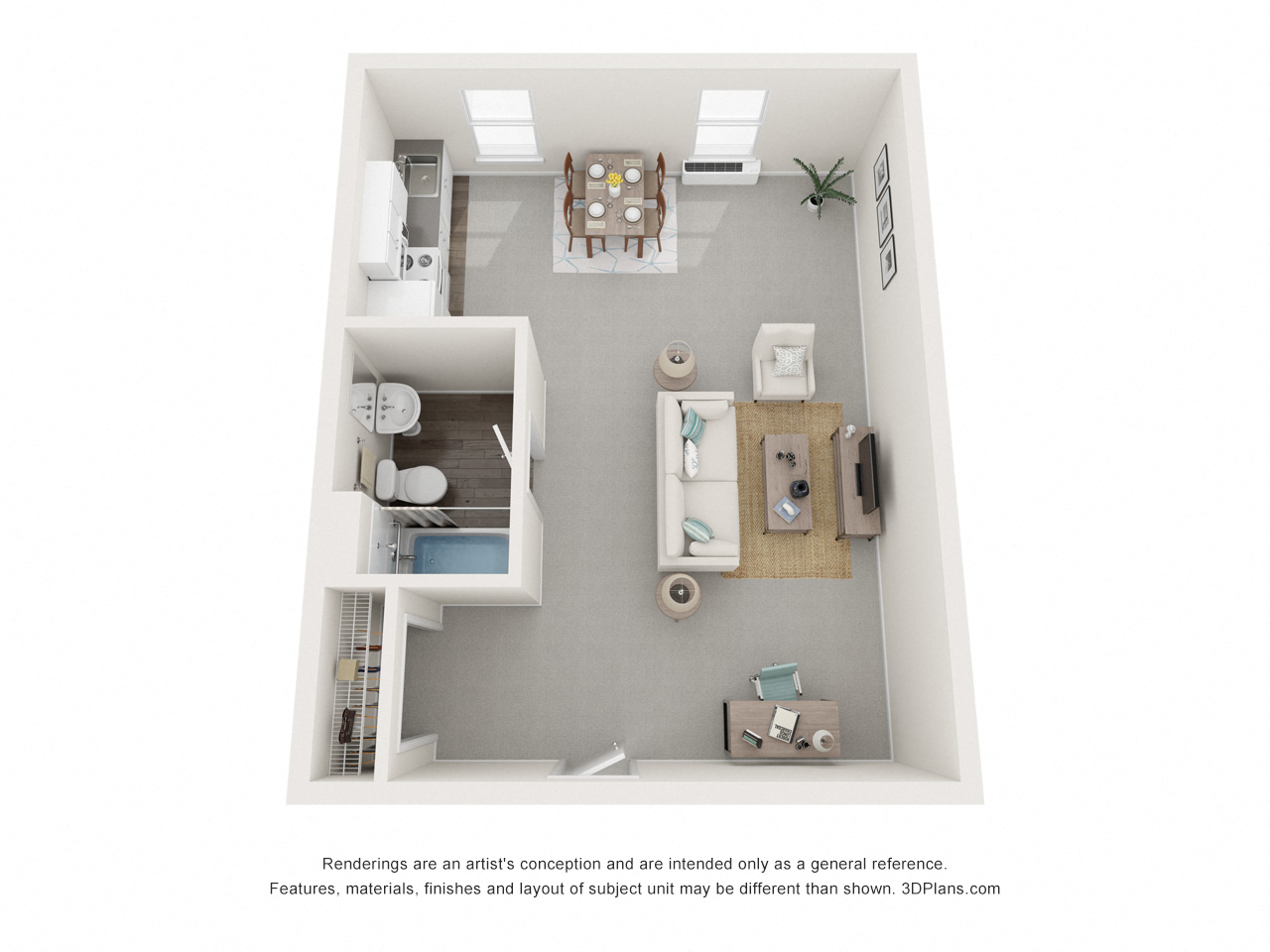 Floor plan for studio, 1 bath, 509 sqft